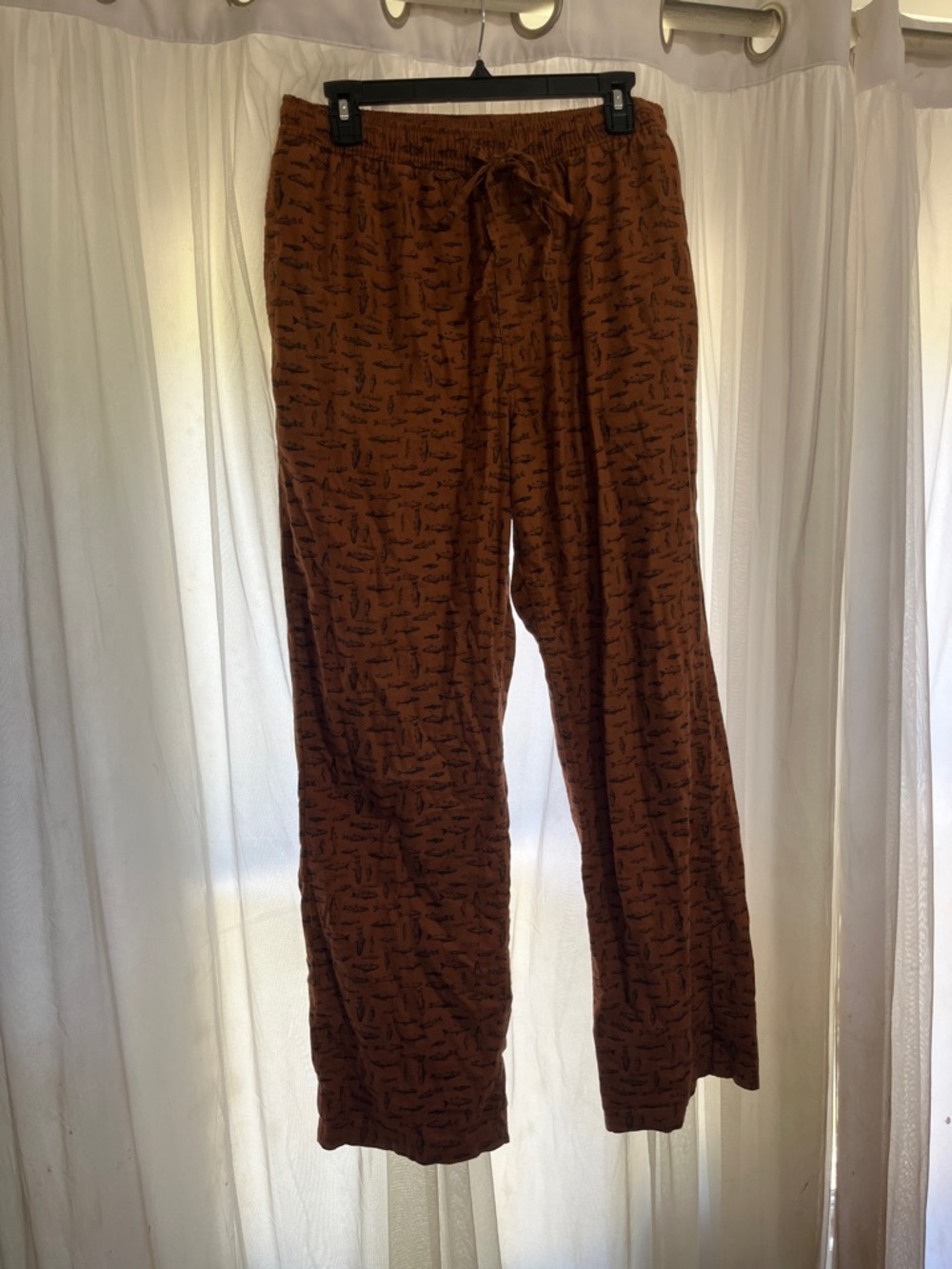 Eddie Bauer men Brown Wide-Leg gift Drawstring Pants pajamas fisherman fish